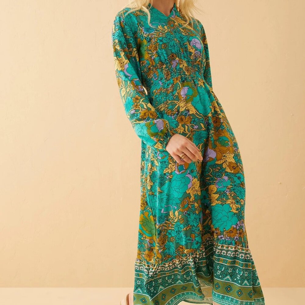 NWT Floral Smocked Waist Midi Dress